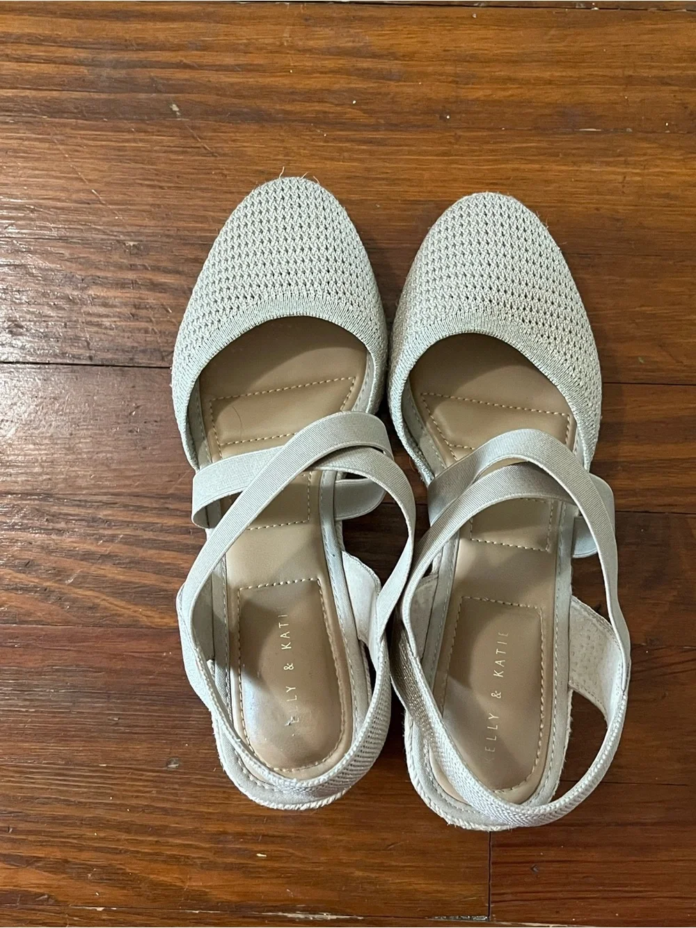 Kelly & Katie Beige Metallic Knit Wedge Slingbacks